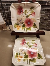 Pompous Poppy By Maxcera  a Set of 2 Floral Beige Square Salad Dishes