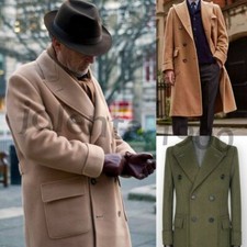 Cashmere Men's Overcoat Double Breasted Long Jacket Winter Blazer Coat Tailored