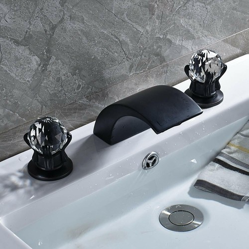 Widespread Bathroom Sink Basin Faucet Vessel Waterfall 2 Handle 3 Hole Mixer Tap - Picture 51 of 59