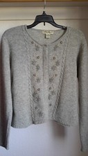 Vintage Eddie Bauer Womens L Button Front Wool Cardigan Gray Embroidered Pre-own