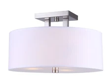 Canarm , 3 Lt Semi-Flush Mount Brushed Nickel ,White Linen, Etched white glass