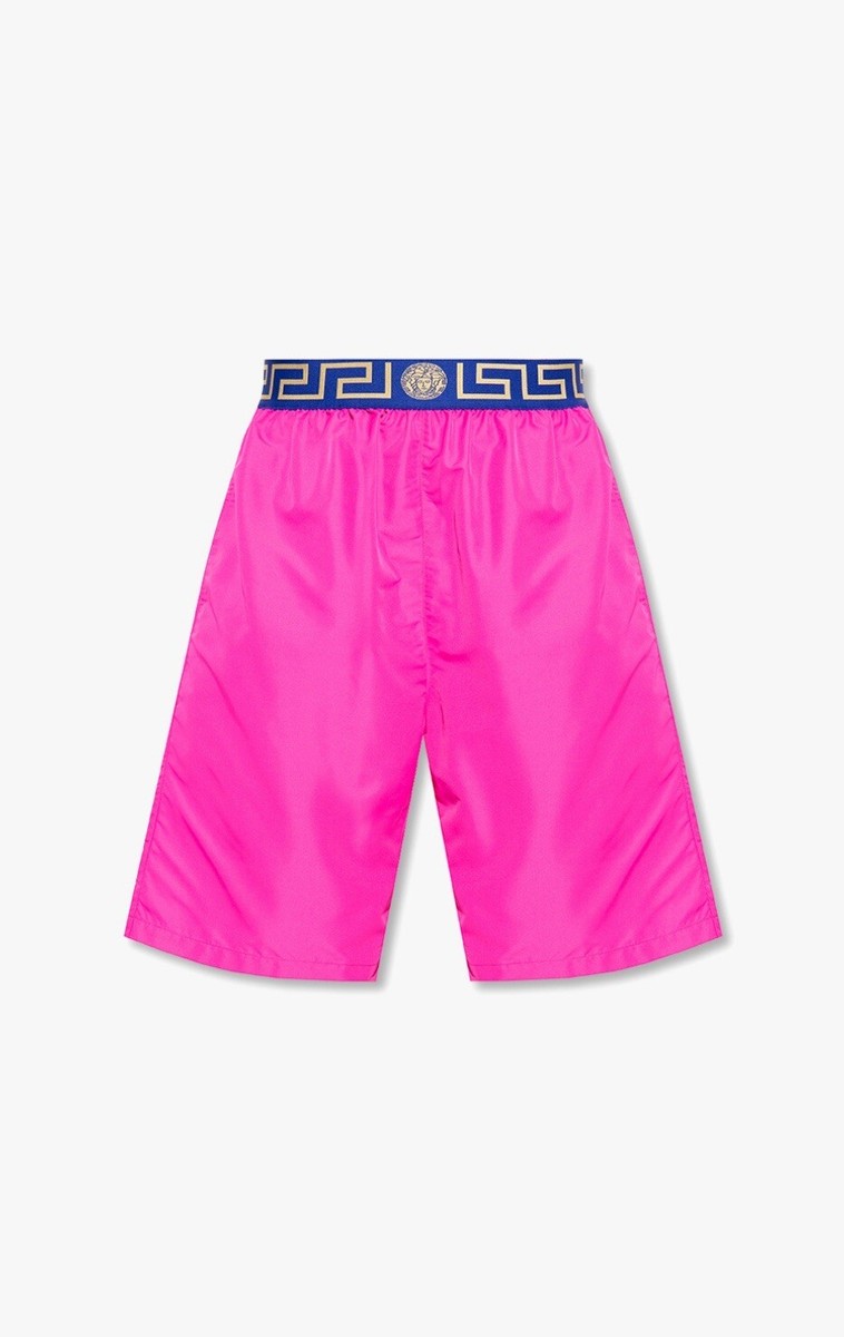 VERSACE MENS BLUE GOLD GRECA BORDER PINK SWIM SHORTS SIZE 3 - NWT