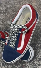 Vans Sneakers Off The Wall Red White Blue Old Skool Skate Shoes Mens 7.5