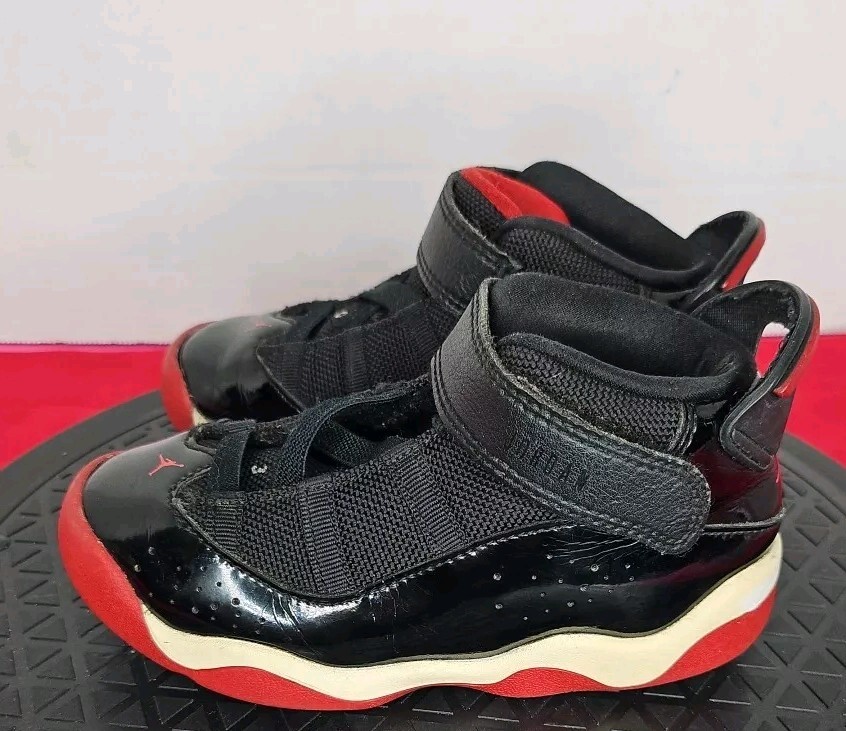 Nike Air Jordan 6 Rings TD Bred Two3 Shoes Black Red 323420-062 Toddler 9C thumbnail 9