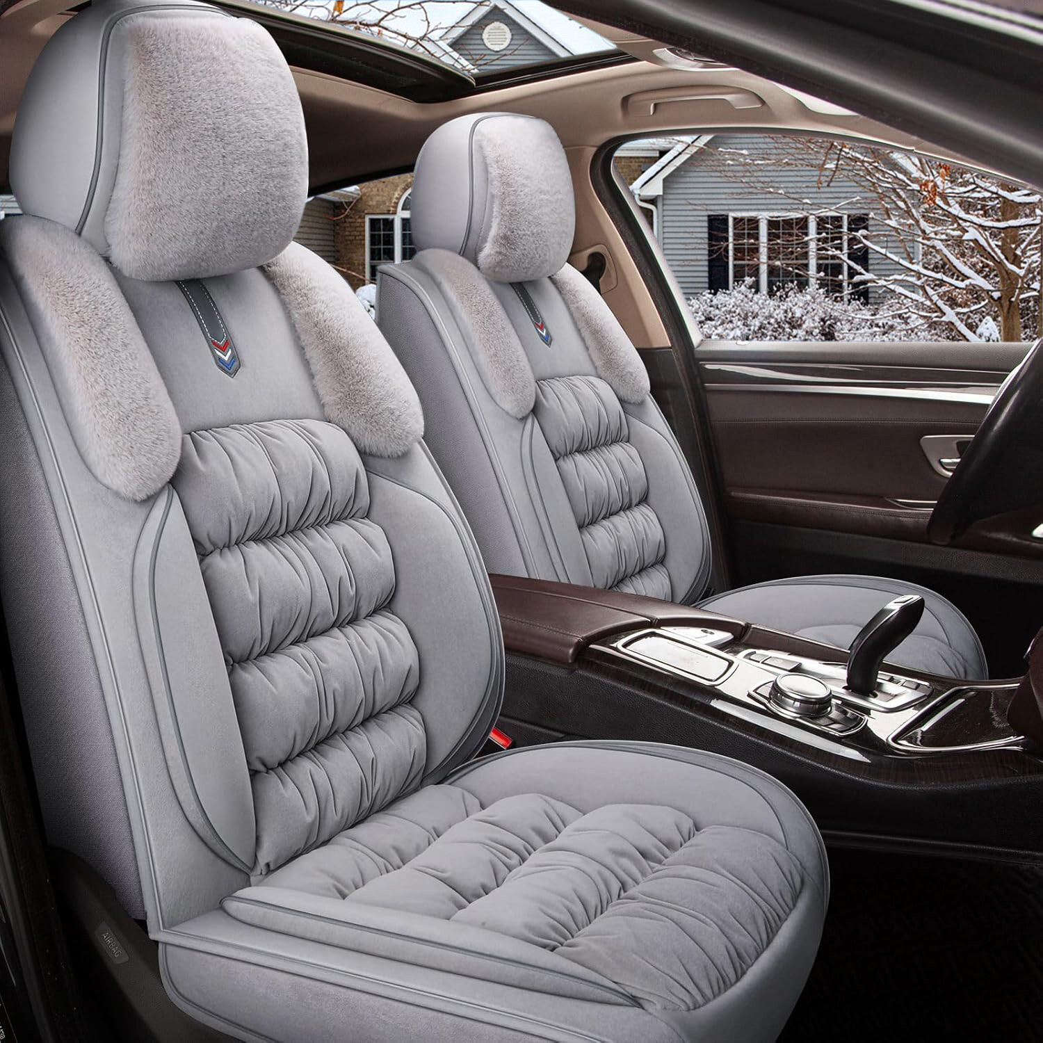 Fit for Mazda 6 2010-2021 Car 5-Seat Covers Plush Winter Seat Cushion Warm(Grey)