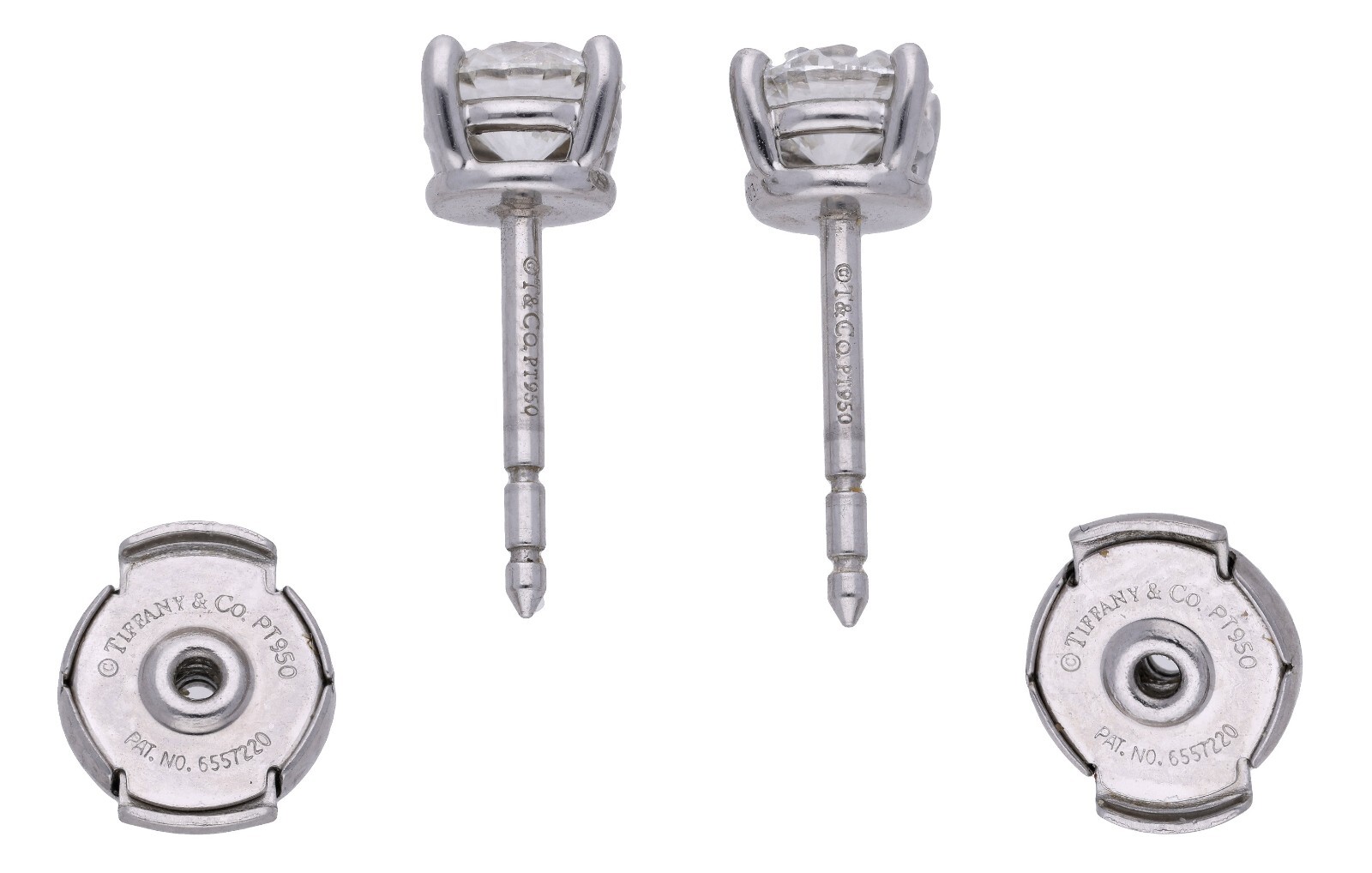RRP £11,500 TIFFANY & CO PLATINUM 1.06 CT DIAMOND SOLITAIRE STUD EARRINGS PAIR image 2