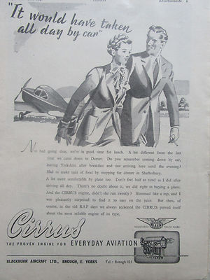 1/1946 PUB BLACKBURN AIRCRAFT CIRRUS ENGINE MOTOR AVIATION ORIGINAL ANZEIGE