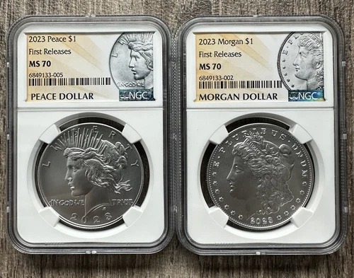 2023 $1 Morgan and Peace Silver Dollar  Set NGC MS70 FR First Release