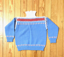 HAND KNIT NORDIC, FAIR ISLE KNIT TURTLENECK SWEATER, UNISEX YOUTH M 10-12 