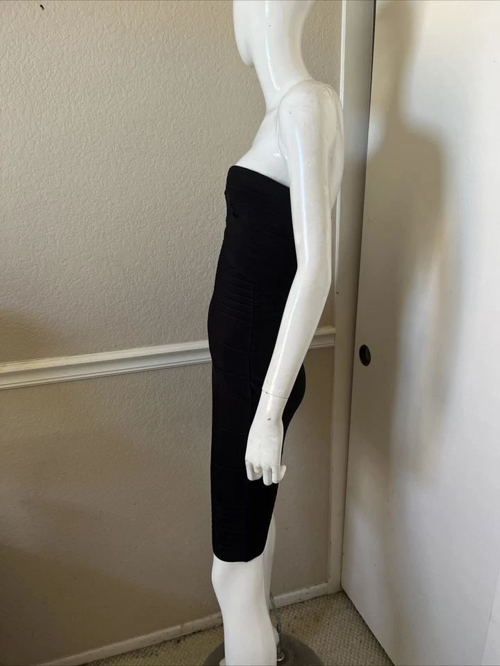HERVE LEGER NEW! Black Strapless Bandage Bodycon Stretch Dress Sz L - Image 3 of 4