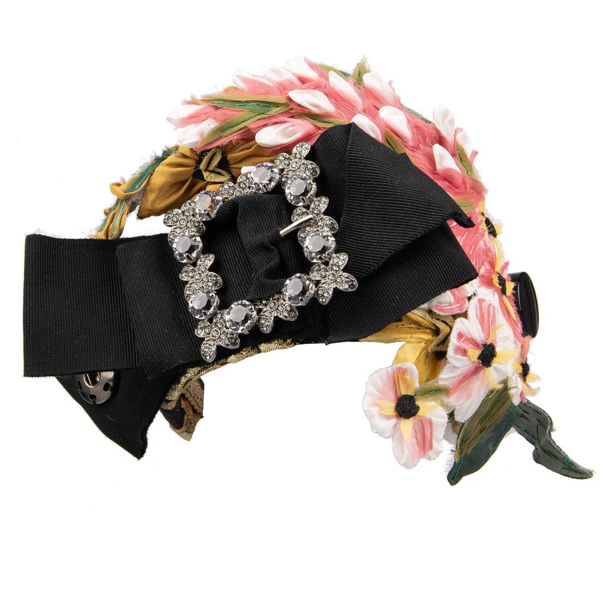 DOLCE & GABBANA Silk Flower Crystal Brooch Crown Hairband Pink