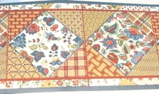 Wallpaper Border Patchwork Quilt Country Sampler Blue Trim 25301B Tan Brown NIP