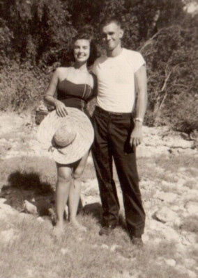 Vtg - Cute young couple - River at the Cedars - Belton TX | July 1958