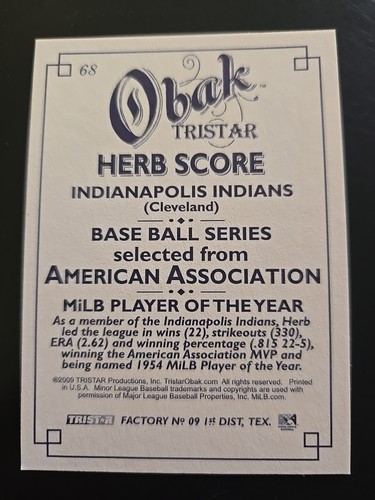2009 TRISTAR Obak - #68 Herb Score - Picture 2 of 2