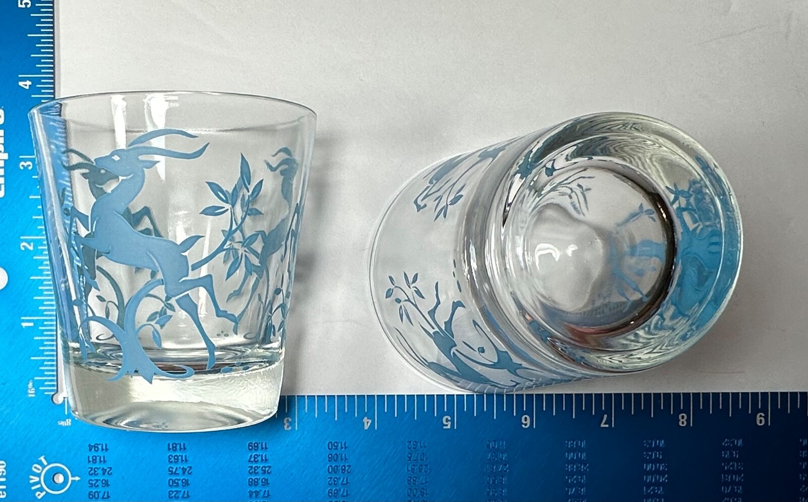 Vintage Set 4 Federal Blue Gazelle Old Fashion Double Rock Glasses - MCM Barware