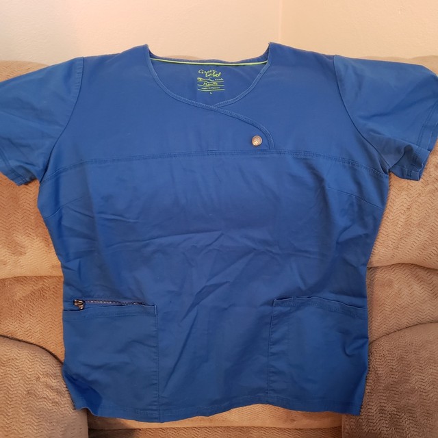 Green Label By Healing Hands Scrub Top Size Large Modern Fit Blue L eBay
