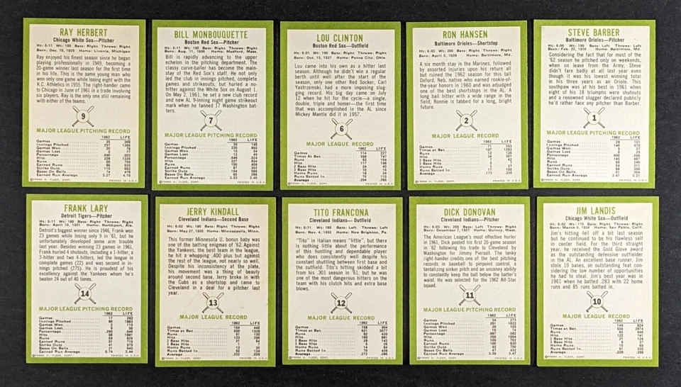 Conjunto de beisebol 1963 Fleer Break 10 cartas Steve Barber - Imagem 2 de 3