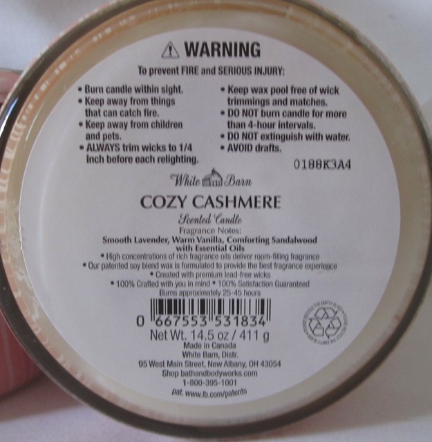 Bath & Body Works White Barn "cozy Cashmere" 3 Wick Scented Candle 14.5