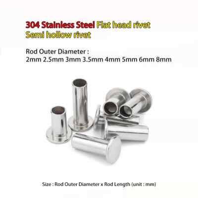 3mm Rod Dia 304 Stainless Steel Round flat head rivet Semi hollow rivets