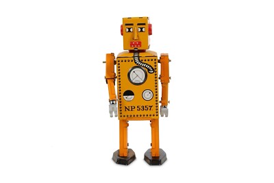 Handgefertigtes mechanisches Uhrwerk ROBOTER LILLIPUT zum Aufziehen Gehen Blechspielzeug 3,8 Zoll