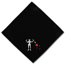 Blackbeards Flag Emblem Print Design on Large Square Black Bandana (22” x 22”) 