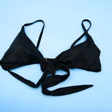 Victorias Secret Large Black Triangle Padded Plunge Knotted Bikini Top Swimwear