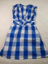 Guess Jumper Dress Womens XL (M-L) Blue Check Smocked Cumberbund Waist Vtg