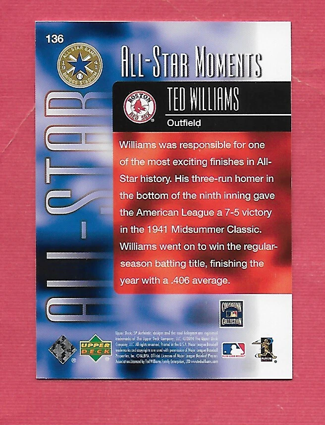 2004 SP Authentic # 136 Ted Williams Gold Parallel / #ed 499 - Image 2 of 2