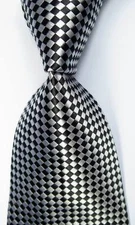 New Classic Checks Black White JACQUARD WOVEN 100% Silk Men's Tie Necktie