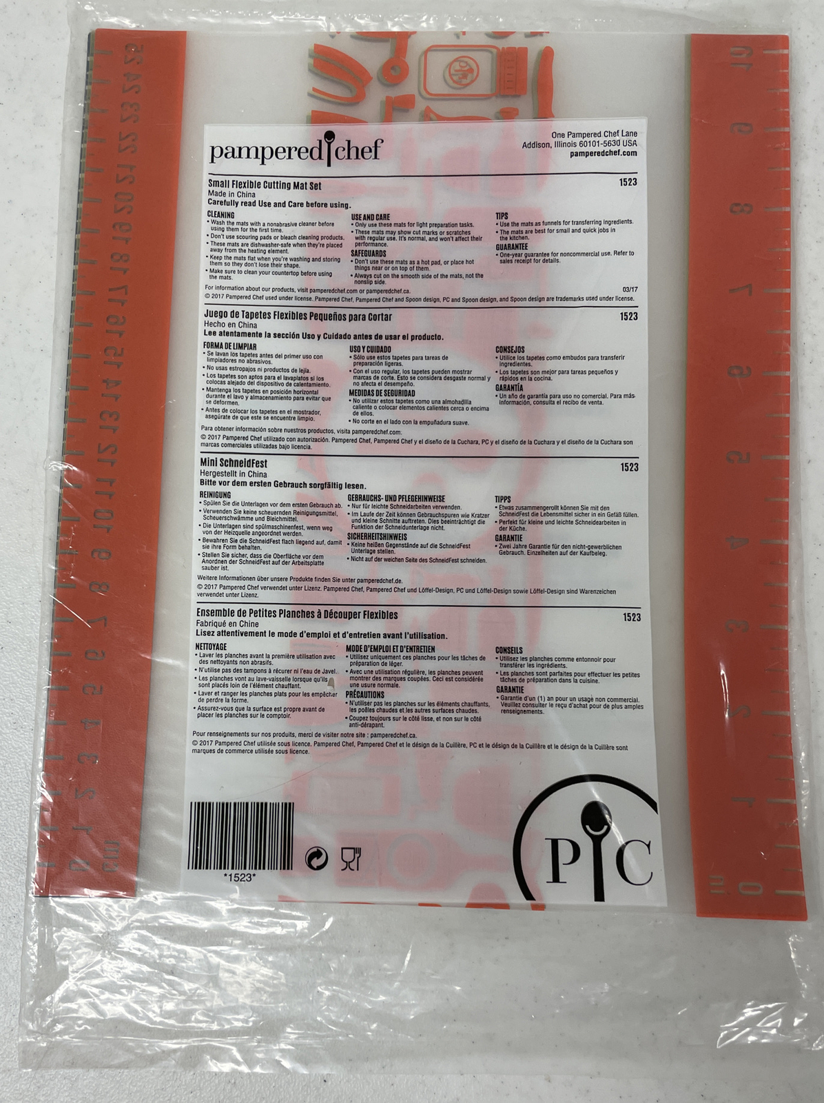 The Pampered Chef Small Flexible Cutting Mat Set of 3 1523 for sale