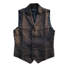Men Formal Cashmere Blend Waistcoat Gilet V-neck Suit Vest Tweed Retro Slim Top