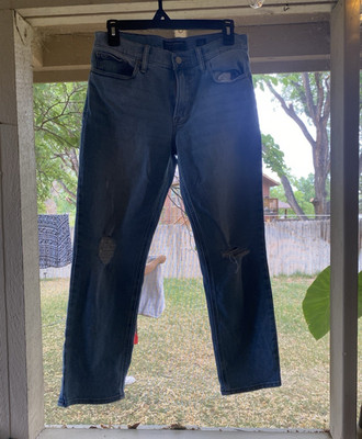 Lucky Brand Men's Ankle Blue Solid Denim Jeans Distressed 5-Pocket Regular
