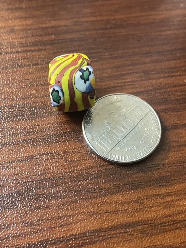 Antique Venetian Yellow And Red Striped bead With Decoration