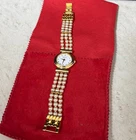 Vintage Majorica 18K Plated Gold Ladies Pearl Bracelet Watch Swiss Movement