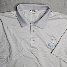Peter Millar Polo Shirt Mens Large White Striped Pinehurst 2 Golf Logo Cotton