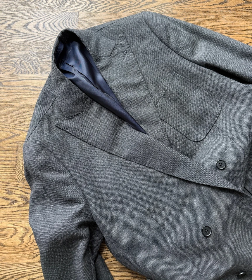 Custom Charcoal Marzoni Wool Sport Coat 4x2 Double Breasted Patch Pockets 42L - Image 3 of 4