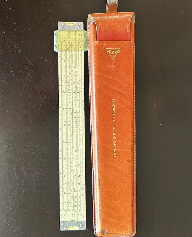 Vtg 1950s PICKETT Slide Rule N-515-T Leather Case Cleveland Inst. of Electronics