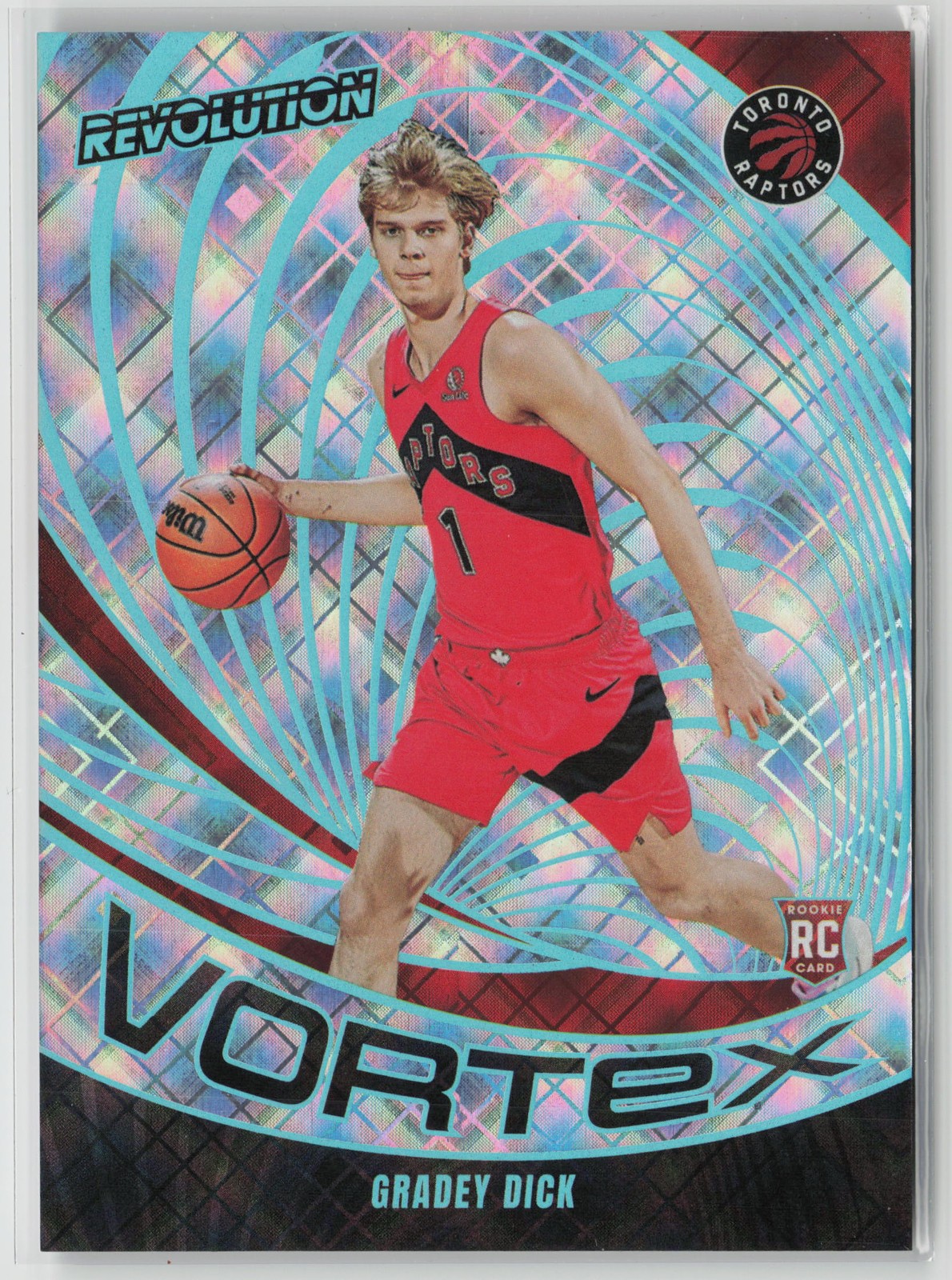 2023-24 Panini Revolution Gradey Dick #5 Vortex Cosmic #/99 Toronto Raptors RC