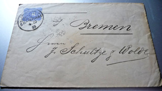 29AG Marke Deutsche Reichspost SHANGHAI nach BREMEN 1889 !!