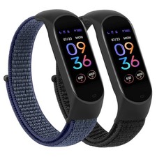 Wanme Nylon Bands for Amazfit Band 5 Replacement 4.1"-6.7", Black Dark Blue