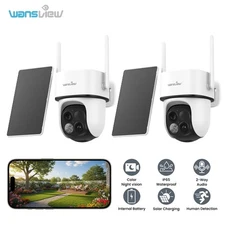 2PCS Wansview Solar Security Camera Wireless Outdoor WiFi 2K PTZ Battery Powered