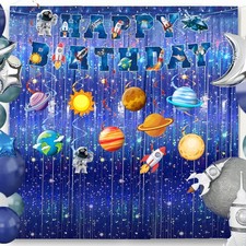 Space Themed Party Decorations Set with Happy Birthday Banner, Hanging Planet...