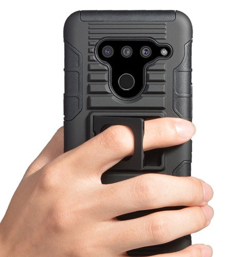 Black Magnet Grip Case Cover Stand + Belt Clip Holster for LG V50 ThinQ (2019) - Picture 3 of 11