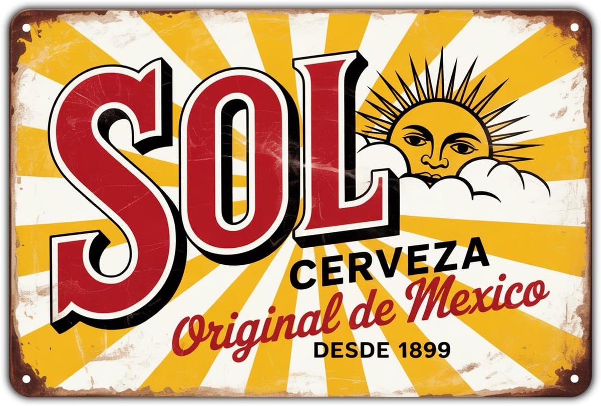 Sol Cerveza Beer Tin Metal Signs Home Décor Vintage Original de