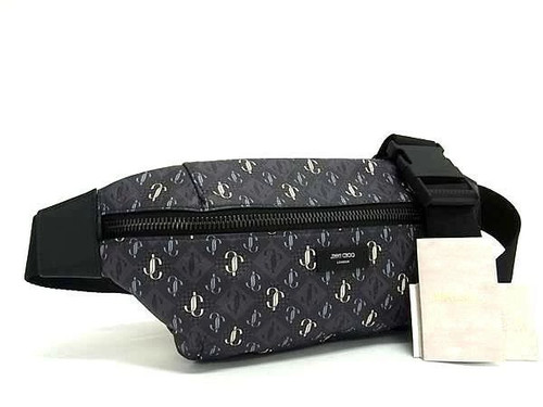 JIMMY CHOO Jimmy Choo Waist Bag JC Logo Gray PVC All-over Pattern Super