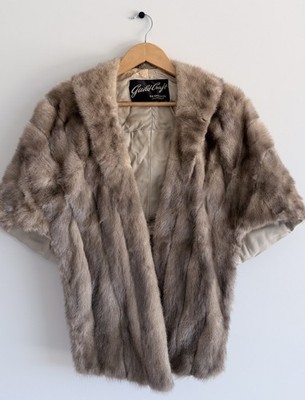 Vtg Guild Craft Mink Fur Stole Jacket Brown ShortSleeve Open Front Handmade XS-M