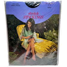 Vtg Stretch Stockings Panty Hose One Size fits 10-13 Style 80XL Black Retro MCM