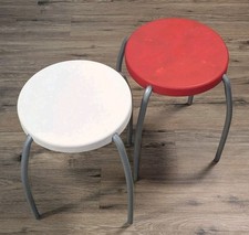 Coppia Sgabelli Vintage Ikea Plastica Forby Retrò Rosso/Bianco Sedie Impilabili 18557