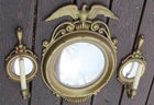 Vintage Sexton American Eagle Federal Convex Glass Mirror Cast Iron +2 sconces