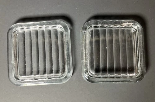 Vintage Glass Refrigerator Dish Lid Lids Replacement Square Ribbed 3.75” *